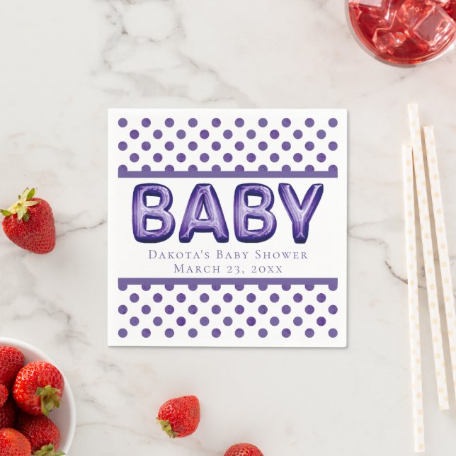 Baby Balloon | Royal Violet Purple Baby Shower Paper Napkins (Insitu)
