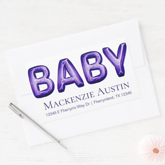 Baby Balloon | Royal Violet Purple Baby Shower Rectangular Sticker (Envelope)