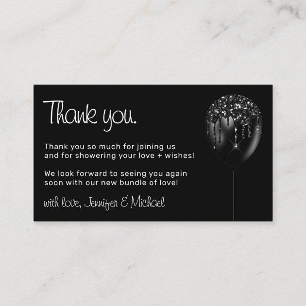 Baby Balloon Sparkle Party Glitz Black Thank You Enclosure Card