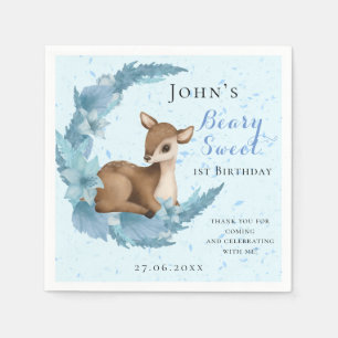 Baby Bambi & Flowers moon Dust blue Birthday  Napkins