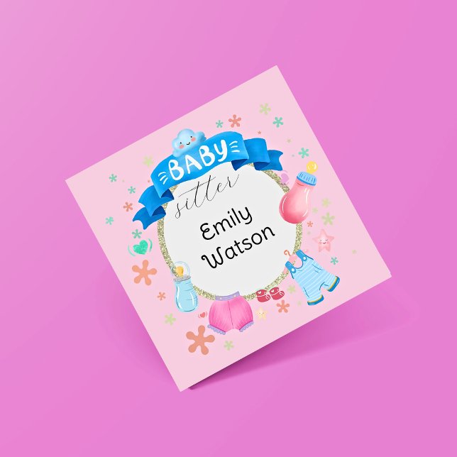 Baby Banner Festive Circle Babysitter  Square Business Card (Creator Uploaded)