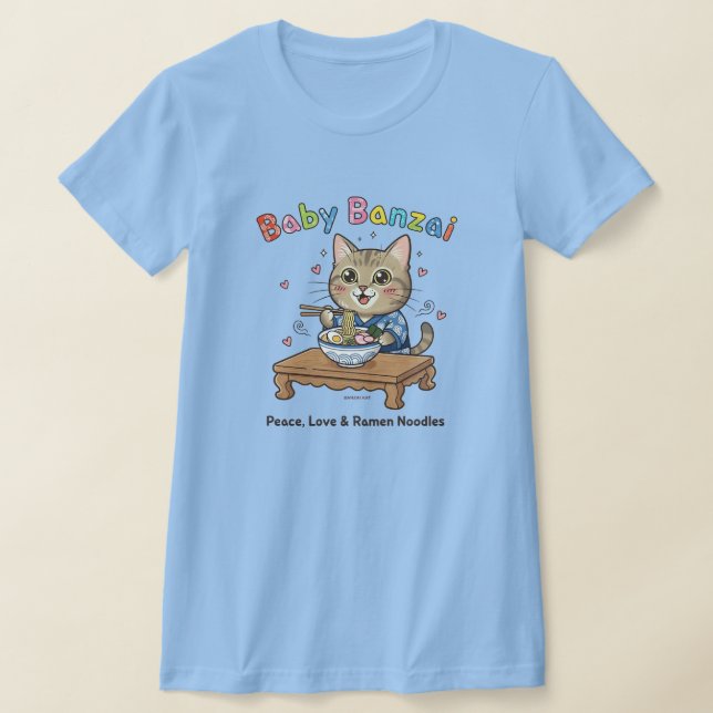 Baby Banzai Kat Peace, Love & Ramen Noodles T-Shirt (Laydown)