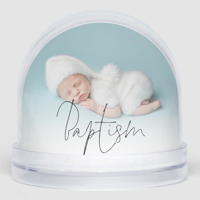 Baby Baptism 2 Photos Name and Date Snow Globe (Front)