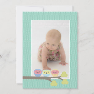Baby Baptism Christening Aqua Owls Photo Invite