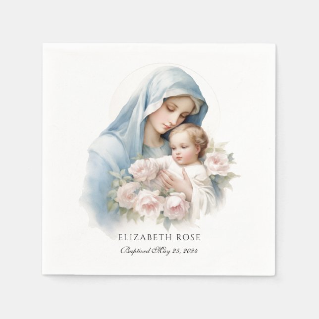 Baby Baptism Christening Mary and Jesus Napkins (Front)