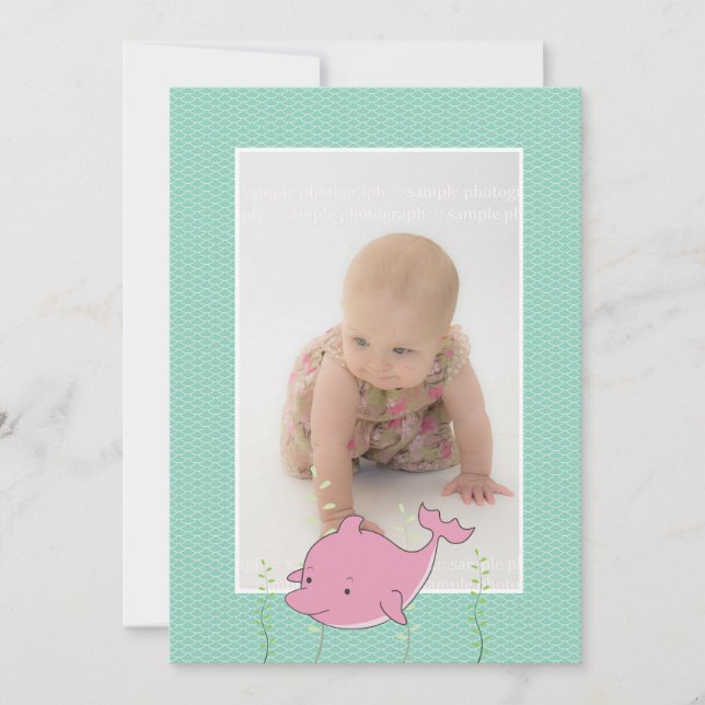 Baby Baptism Christening Pink Dolphin Photo Invite (Front)