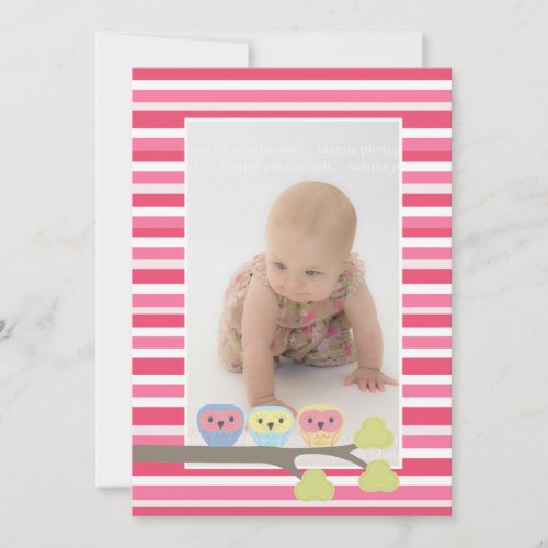 Baby Baptism Christening Pink Owls Photo Invite