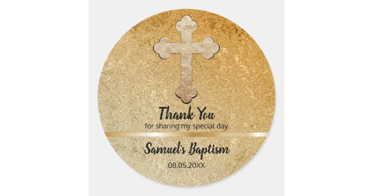 Baby Baptism Favor Thank You Elegant Gold Cross Classic Round Sticker Zazzle Com