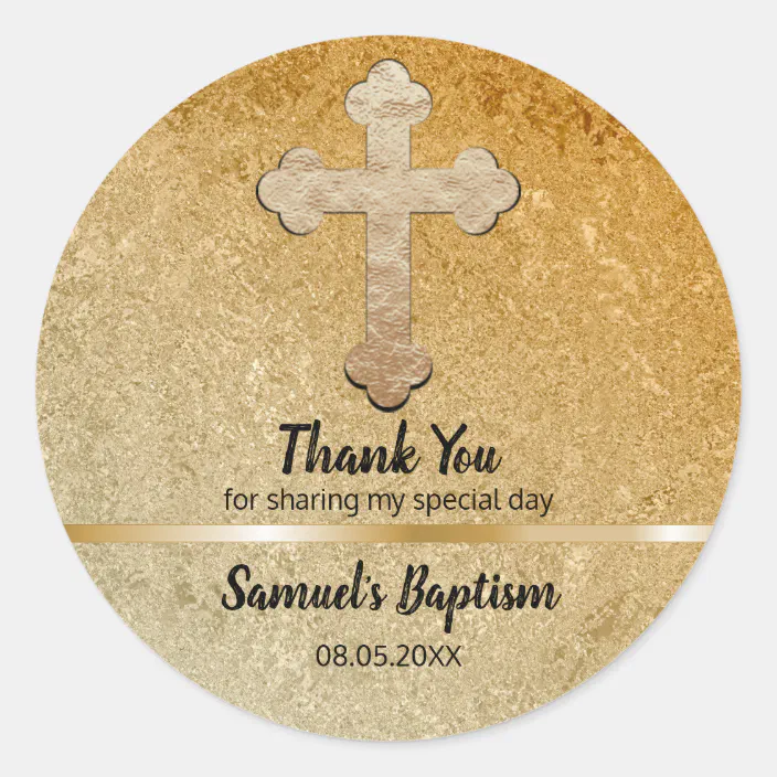 Baby Baptism Favor Thank You Elegant Gold Cross Classic Round Sticker Zazzle Com
