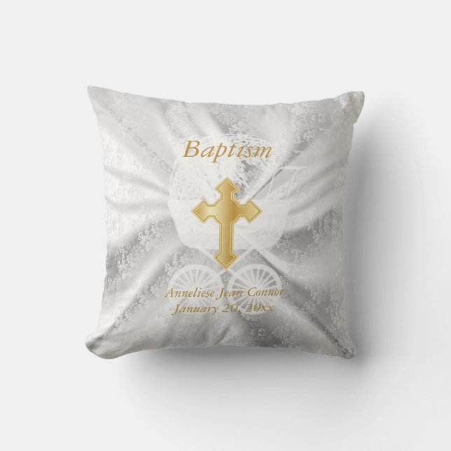 Baby Baptism on White Satin Throw Pillow (Front)