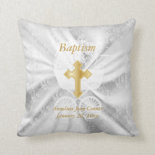 Baby Baptism on White Satin Throw Pillow