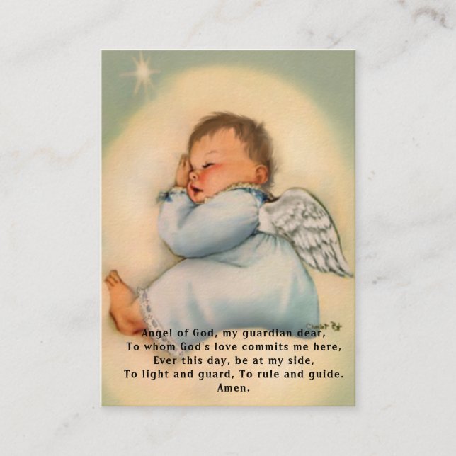 Baby Baptismal Remembrance  Angel Prayer Holy Card (Front)