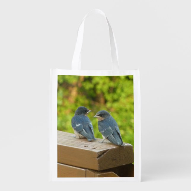 Baby Barn Swallows Nature Bird Photography Grocery Bag (Front)