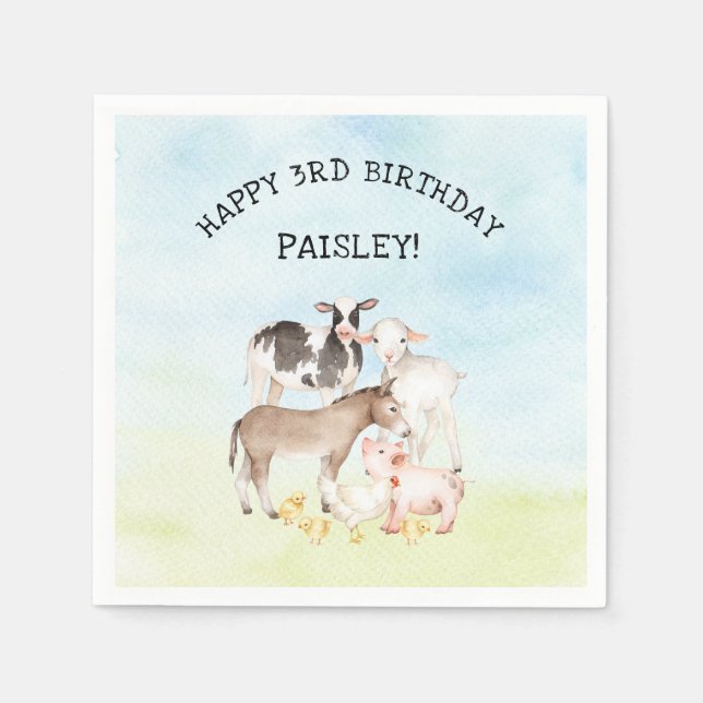 Baby barnyard animals birthday party decor napkins (Front)