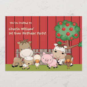 Baby Barnyard Buddies Birthday Party Invitation