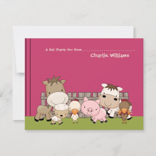 Baby Barnyard Buddies Pink Thank You Card (Front)