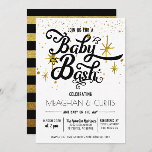 Baby Bash Invitation  Black White  Gold