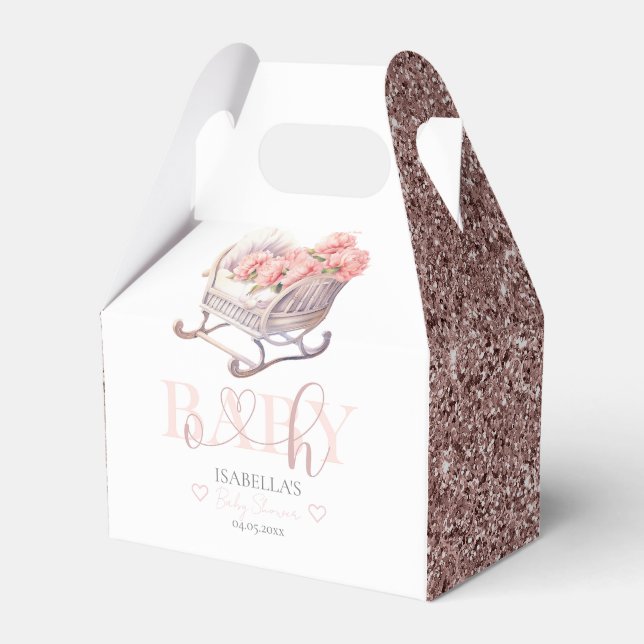Baby Basket Baby Shower Gliter Favor Boxes (Front Side)