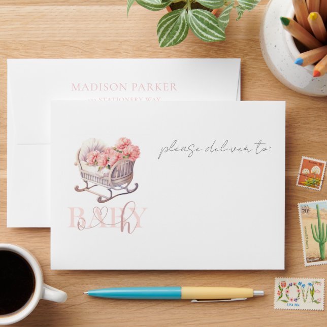 Baby Basket Baby Shower Pastel & glitter Envelope (Desk)