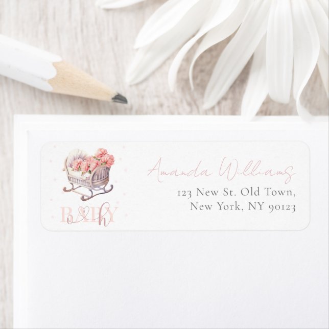 Baby Basket Floral Baby Shower address Label (Insitu)
