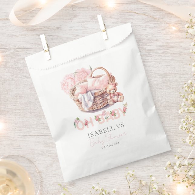Baby Basket Floral Elegant Baby Shower Favor Bag (Clipped)