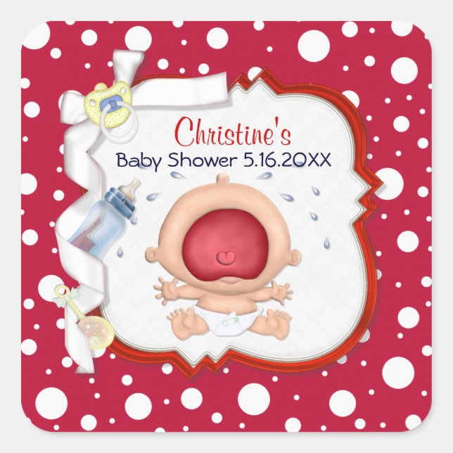 Baby Bawling Funny Neutral Baby Shower Square Sticker (Front)