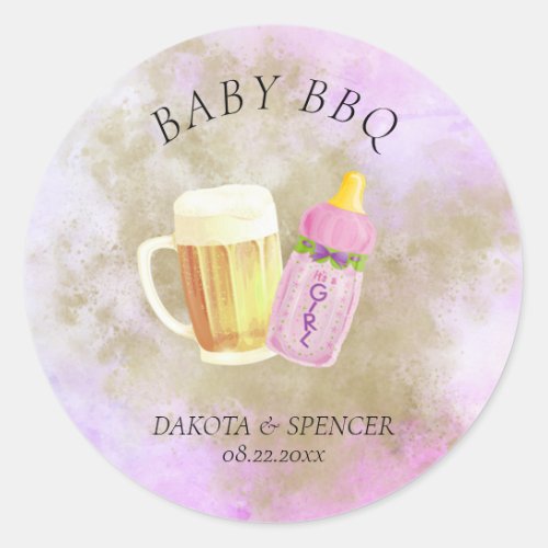 Baby BBQ and Beer  Summer Outdoor Shower Theme Classic Round Sticker