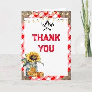 Baby BBQ red plaid gingham baby shower photo  Letterpress Thank You Card