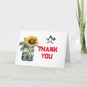 Baby BBQ red plaid gingham baby shower photo Thank You Card