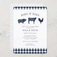 Baby BBQ Rustic Blue Plaid Baby Shower Invitation