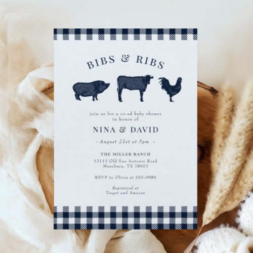 Baby BBQ Rustic Blue Plaid Baby Shower Invitation