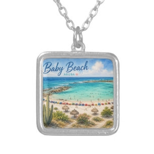 Baby Beach Aruba Caribbean Travel souvenir Silver Plated Necklace