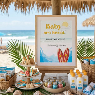 Baby beach surfing board baby shower Favor sign