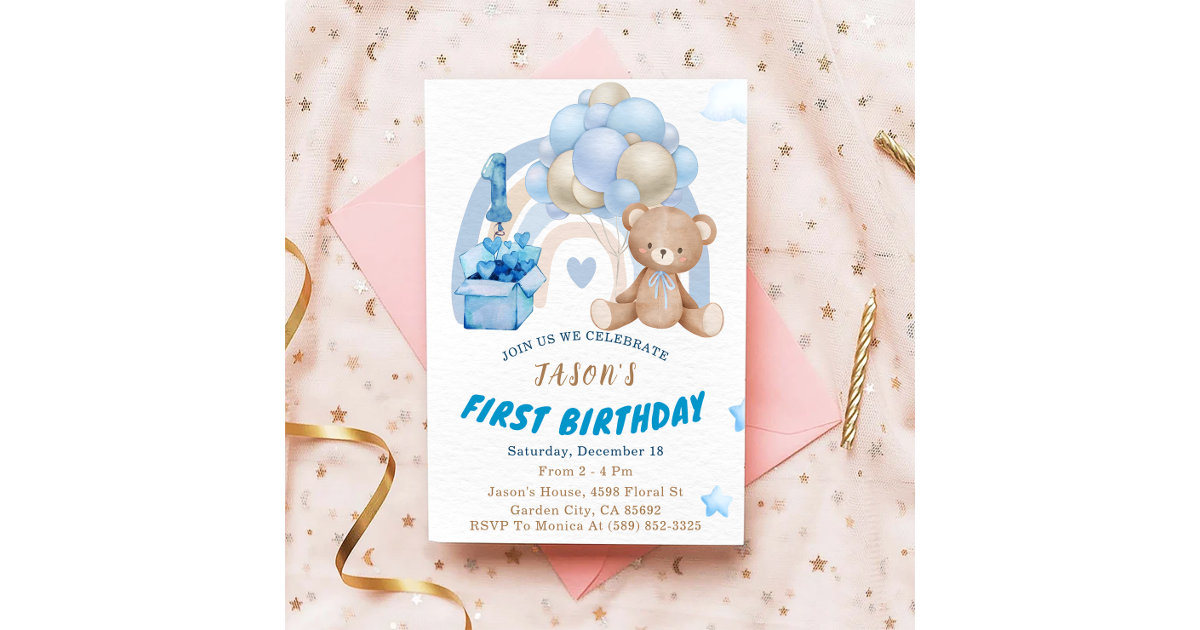 Baby Bear 1st Birthday Invitation | Zazzle