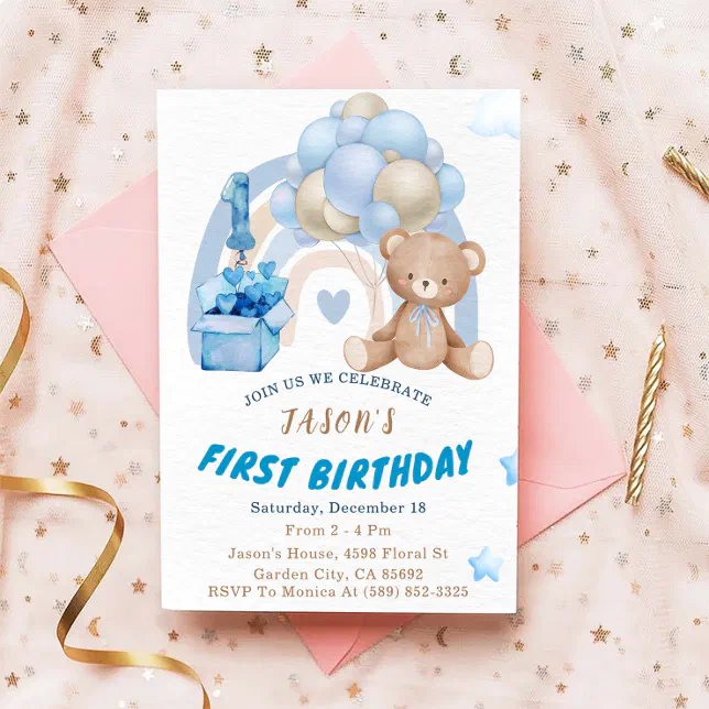 Baby Bear 1st Birthday Invitation | Zazzle