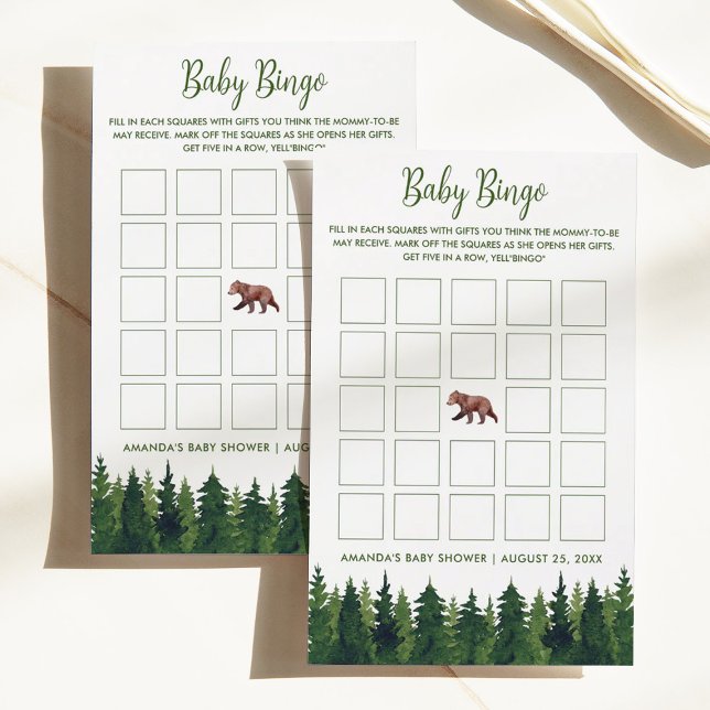 Baby Bear And Pine Trees Baby Bingo Baby Shower (Creator Uploaded)