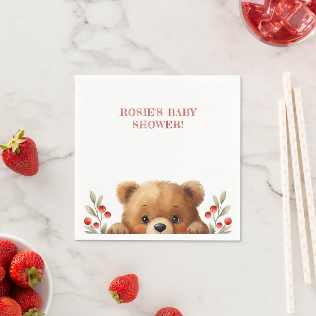 Baby Bear And Rowan Berries Baby Shower Napkins (Insitu)