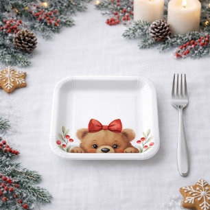 Baby Bear And Rowan Berries Baby Shower Paper Plates
