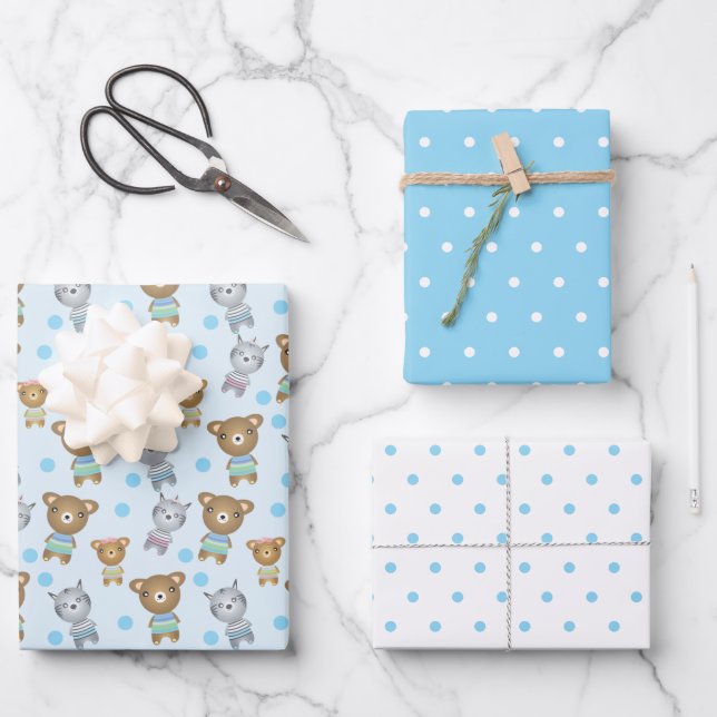Baby Bear And Zebra, Polka Dot Wrapping Paper Sheets (Front)