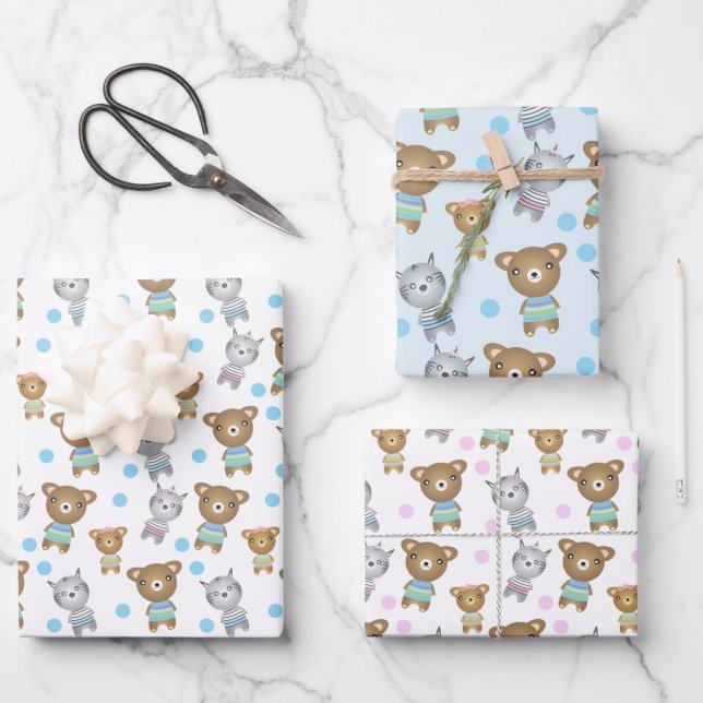 Baby Bear And Zebra Wrapping Paper Sheets (Front)