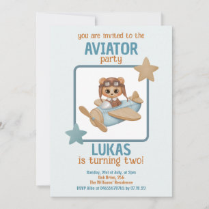 Baby Bear Aviator Party Boy Birthday Invitation