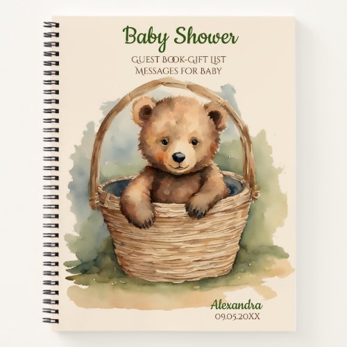 Baby Bear Baby Shower Guest Gift List Notebook