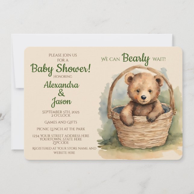 Baby Bear Bearly Wait Baby Shower Invitation (Front)