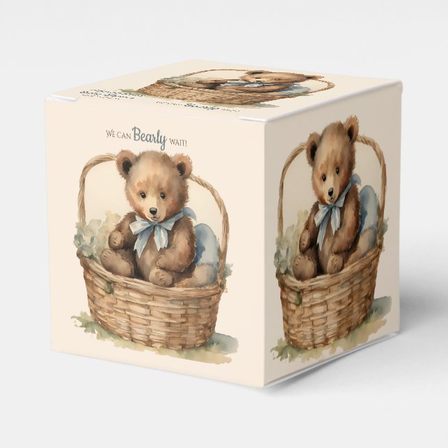 Baby Bear Bearly Wait Boys Baby Shower Favor Boxes (Front Side)