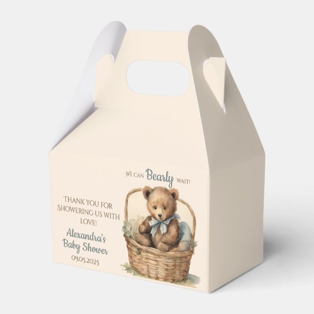 Baby Bear Bearly Wait Boys Baby Shower Favor Boxes (Front Side)