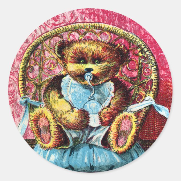 Baby Bear Benny   Letter B   Vintage Teddy Bear Round Sticker