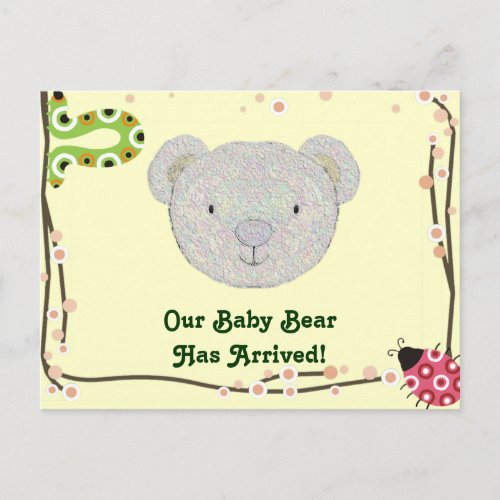 Baby Bear Birth Announcement Postcard