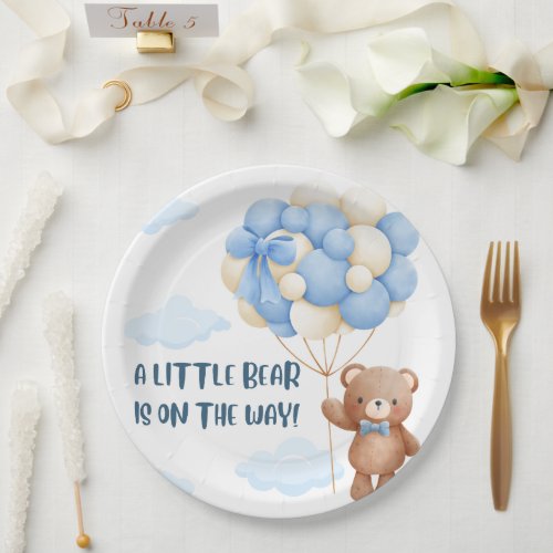 Baby Bear Blue Balloon Paper Plate