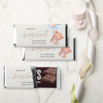 Baby Bear, Blue Balloons, First Birthday Hershey Bar Favors