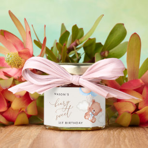 Baby Bear, Blue Balloons, First Birthday Honey Jar Favors